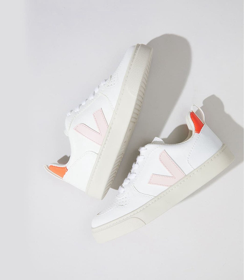 Veja Trainers Kids White/Orange - V-10 Lace Cwl - LSZK-49165